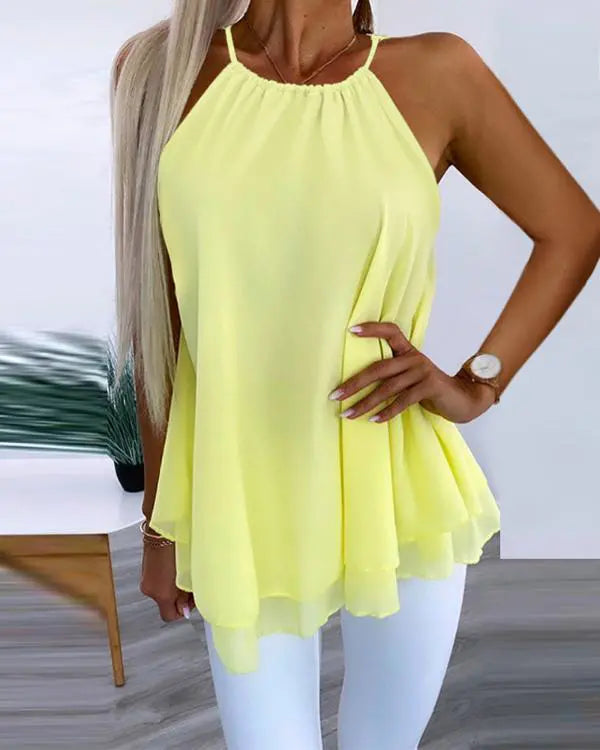 Contrast Lace Tied Detail Chiffon Top
