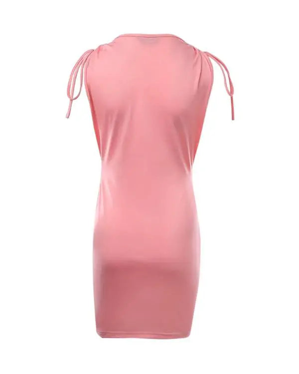 Chain Decor Pocket Design Drawstring Casual Dress