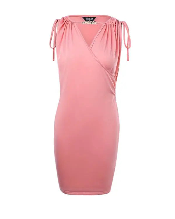 Chain Decor Pocket Design Drawstring Casual Dress