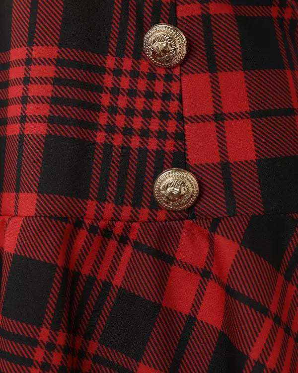 Button Design Plaid Print Suspender Skirt