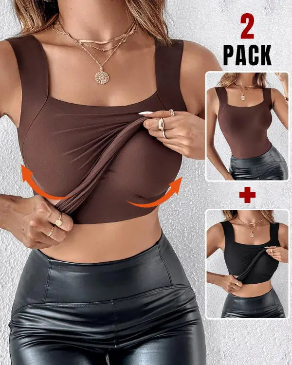 ContourX 2 Piece U Neck Shapewear Built-in Bra Tank High Strechy Sleeveless Slim Fit Tops Camisole
