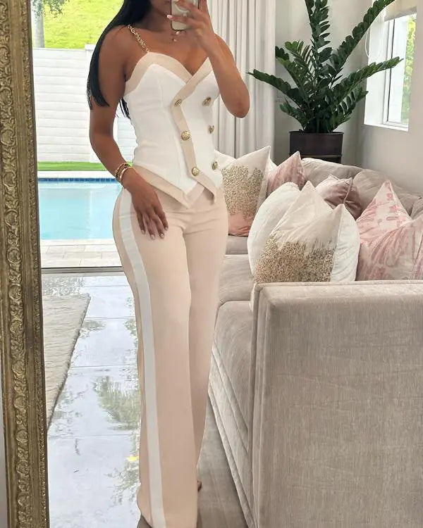 Double Breasted Chain Strap Cami Top