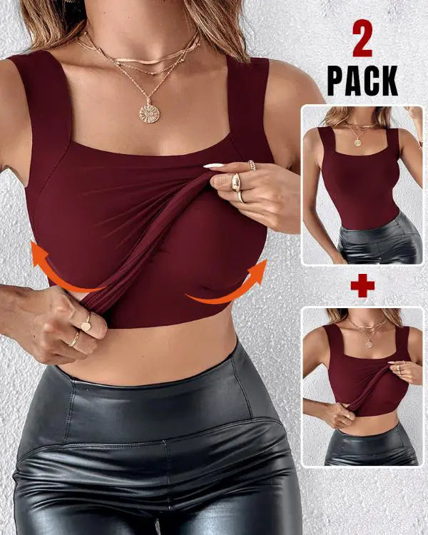 ContourX 2 Piece U Neck Shapewear Built-in Bra Tank High Strechy Sleeveless Slim Fit Tops Camisole