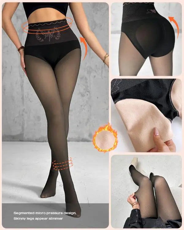 ShapeLift 2-Pack Magic Fleece Lined Leggings High Waist Tummy Control Butt Lifting Thermal Pantyhose (2-Pack, Black Black)