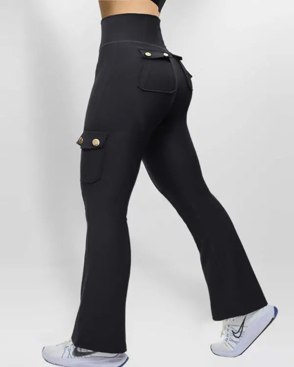 Camouflage Print High Waist Skinny Button Leggings with Pocket Casual Pants