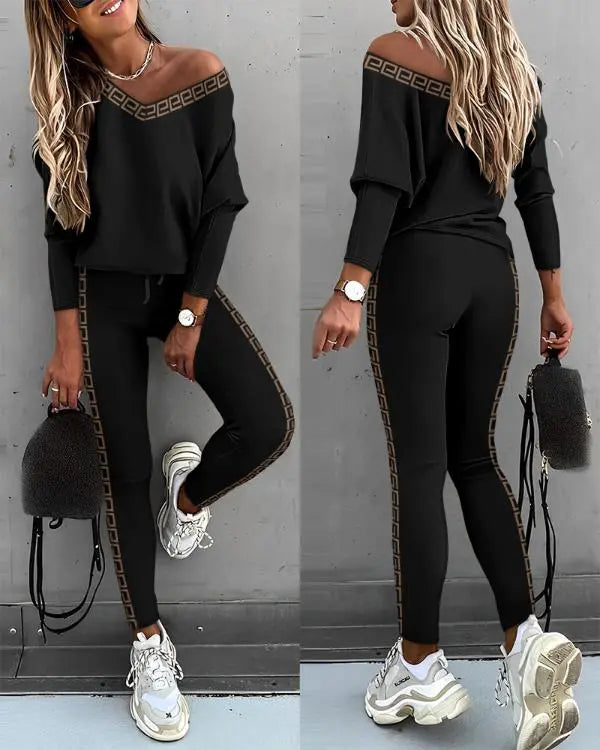 2 Piece Lounge Outfit Long Sleeve Pullover Tops Drawstring High Waisted Pants Set Tracksuit