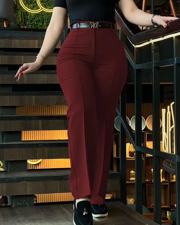 High Waist Straight Leg Work Pants Business Casual Trousers
