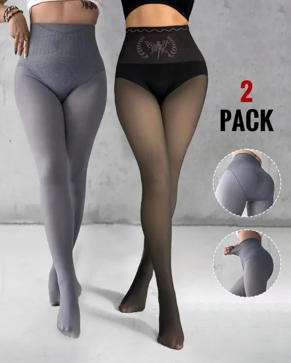 ShapeLift 2-Pack Magic Fleece Lined Leggings High Waist Tummy Control Butt Lifting Thermal Pantyhose (2-Pack, Black Black)