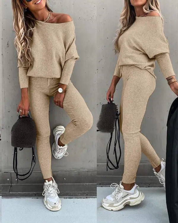 2 Piece Lounge Outfit Long Sleeve Pullover Tops Drawstring High Waisted Pants Set Tracksuit