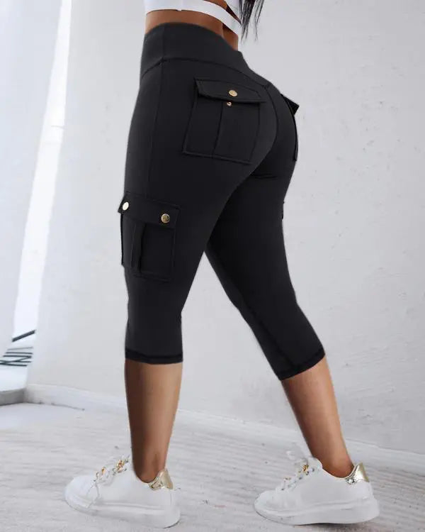 Butt Lifting Leggings with Flap Pockets High Waist Tummy Control Workout Cargo Pants