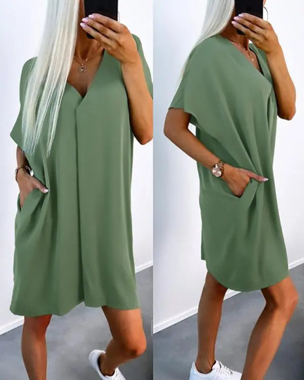 Pocket Design V-Neck Casual Dress
