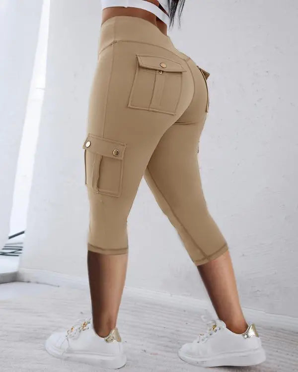 Butt Lifting Leggings with Flap Pockets High Waist Tummy Control Workout Cargo Pants