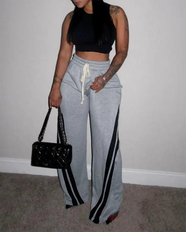 Striped Tape Patch Drawstring Sweatpants