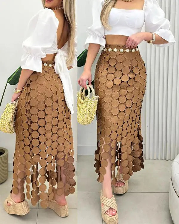 Hollow-out Boho Tassel Slim Fit Bodycon Long Skirt
