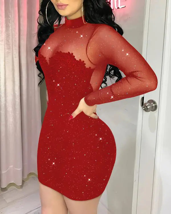 Leopard Pattern Bandeau Contrast Sequin Bodycon Dress