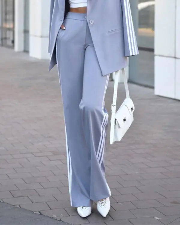 Striped High Waist Straight Leg Work Pants