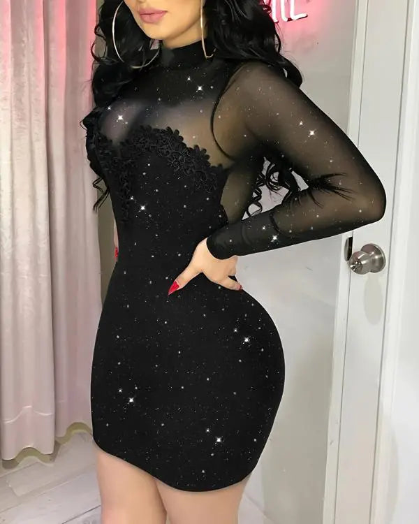 Leopard Pattern Bandeau Contrast Sequin Bodycon Dress