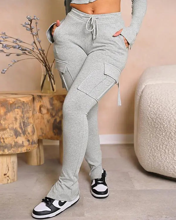 Drawstring Slit Pocket Design Sweatpants