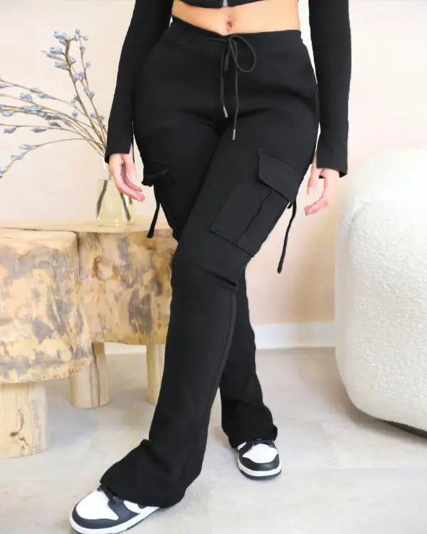 Drawstring Slit Pocket Design Sweatpants