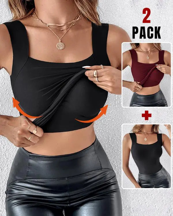 ContourX 2 Piece U Neck Shapewear Built-in Bra Tank High Strechy Sleeveless Slim Fit Tops Camisole