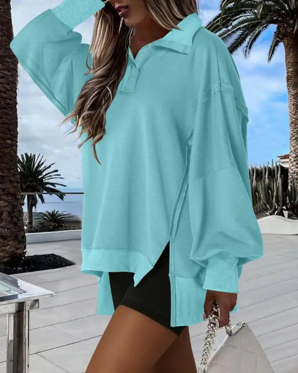 BROOKL YN NYC Pattern Long Sleeve Side Slit Sweatshirt Dress