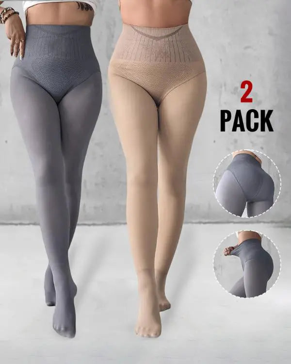 ShapeLift 2-Pack Magic Fleece Lined Leggings High Waist Tummy Control Butt Lifting Thermal Pantyhose (2-Pack, Black Black)