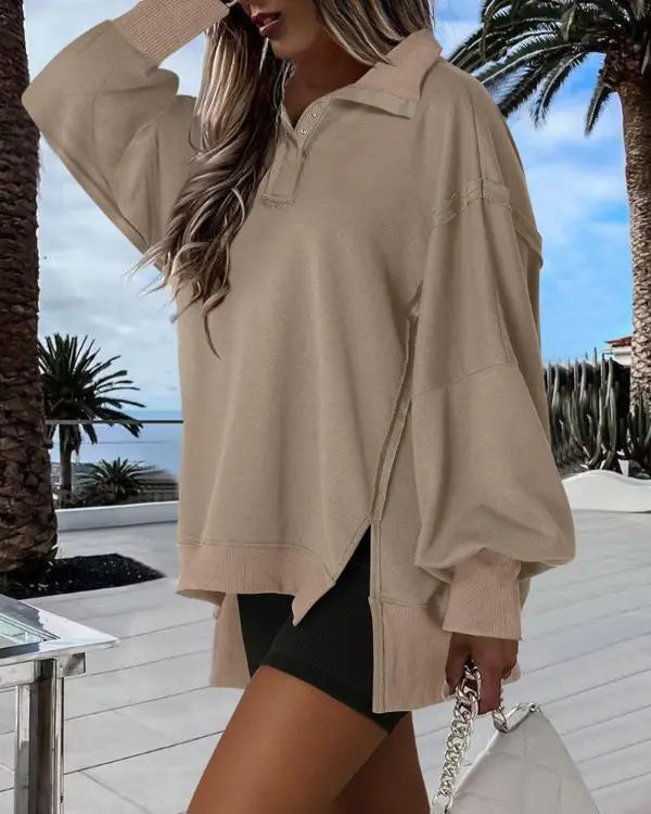BROOKL YN NYC Pattern Long Sleeve Side Slit Sweatshirt Dress