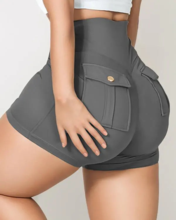 Pocket Design High Waist Ruched Active Shorts