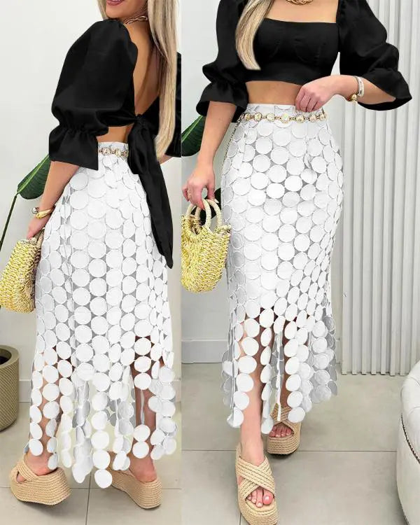 Hollow-out Boho Tassel Slim Fit Bodycon Long Skirt