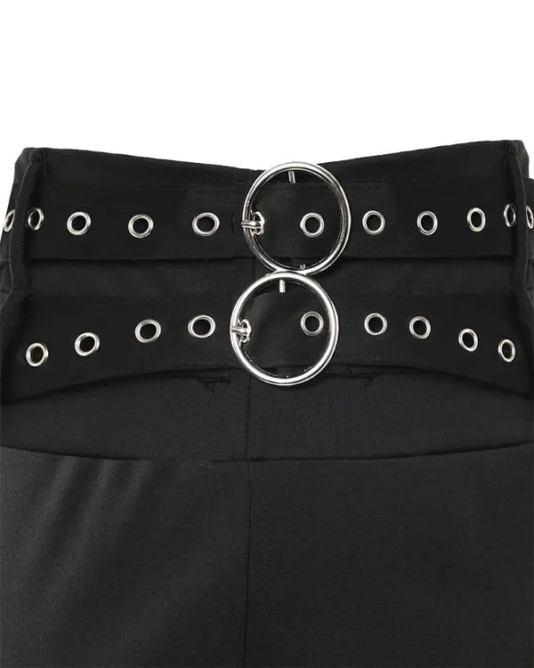 Slit Beaded Decor High Waist Eyelet Buckled Pants With Belt