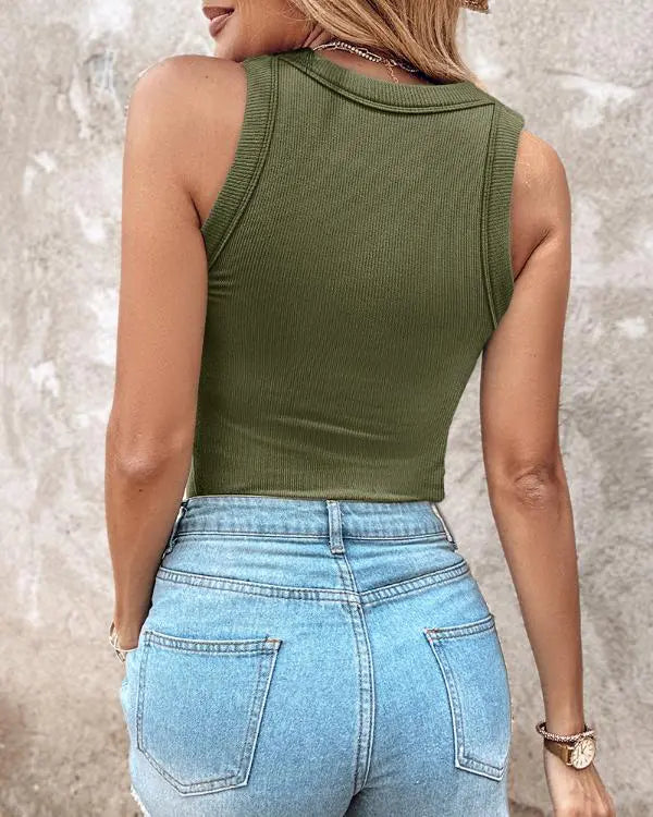 Built-in Bra Crewneck Tank Top Terry Towelling Lined Sleeveless Slim Fit Layering Shirt Tops