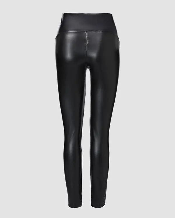 CurveEase PU Leather Leggings High Waist Curved Fleece Lined Tights Casual Pants