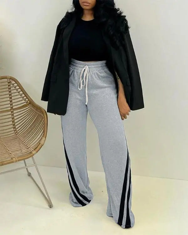 Striped Tape Patch Drawstring Sweatpants