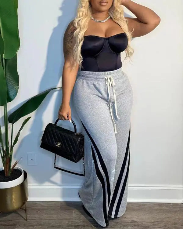 Striped Tape Patch Drawstring Sweatpants