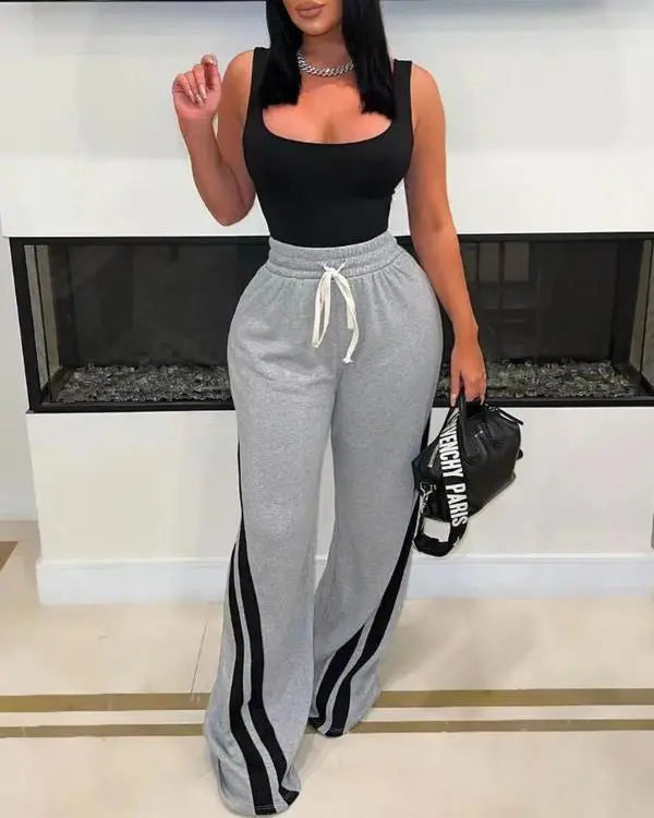 Striped Tape Patch Drawstring Sweatpants