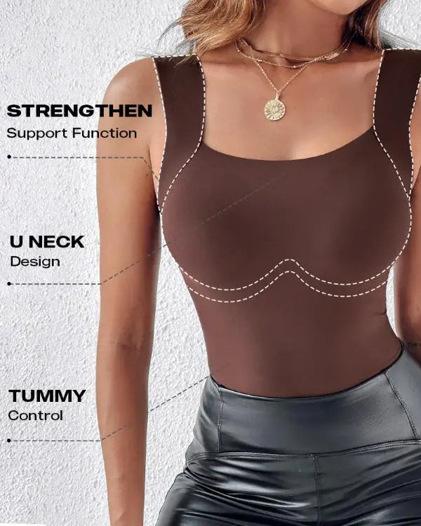 ContourX 2 Piece U Neck Shapewear Built-in Bra Tank High Strechy Sleeveless Slim Fit Tops Camisole