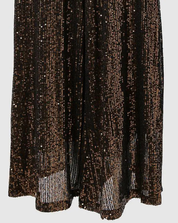 Drawstring Design Allover Shiny Sequins Cuffed Pants Partywear