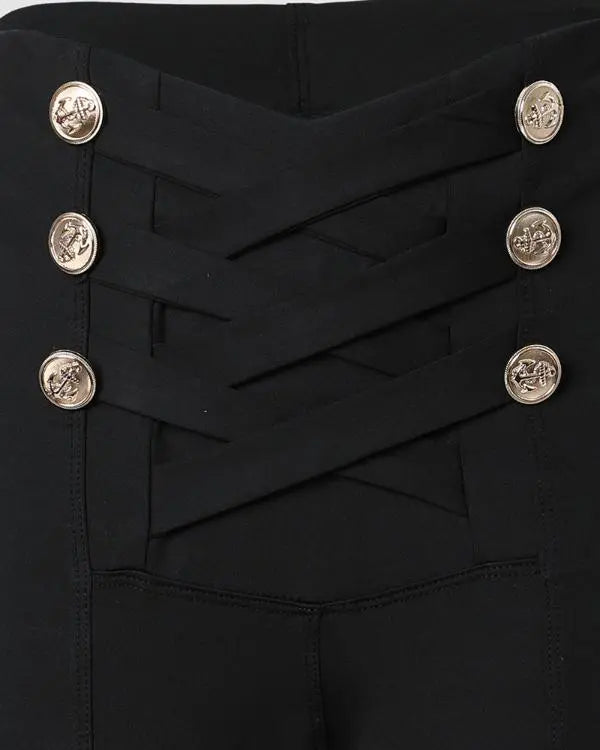 Button Decor High Waist Butt Lift Skinny Pants
