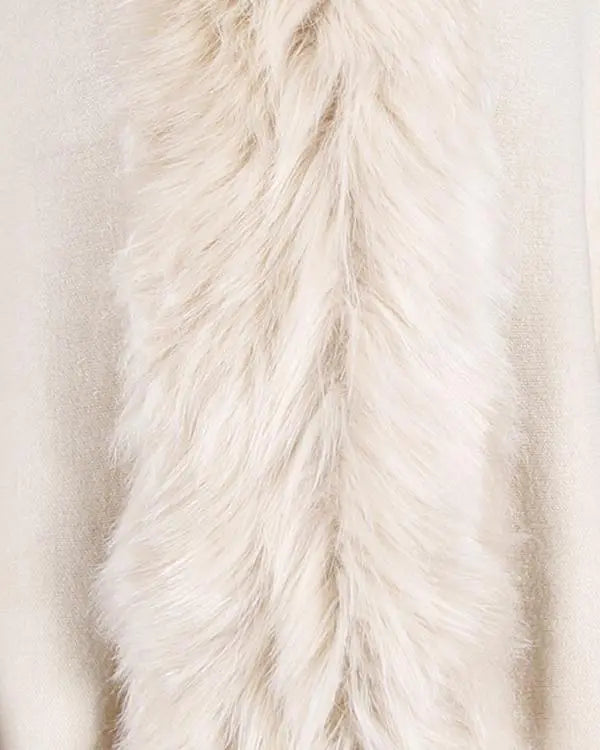 Fuzzy Collar Shawl Poncho Knit Cardigan