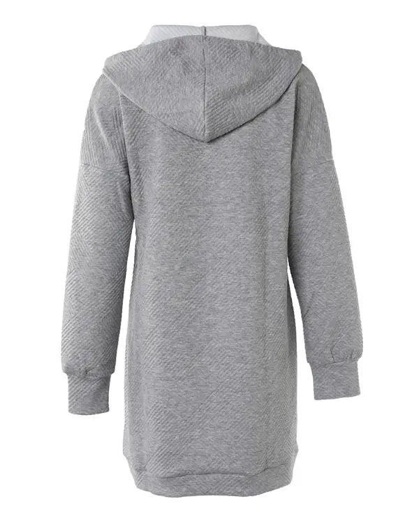 Textured Hooded Button Front Kangaroo Pocket Design Casual Dress