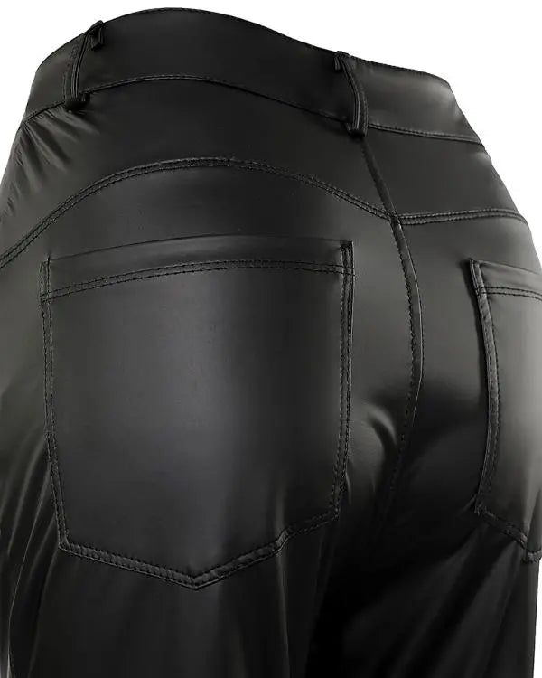 PU Leather Slim Fit Zipper High Waist Pants Casual Pants with Pockets