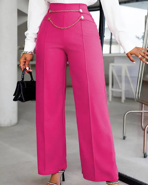 Chain Decor Wide Leg Pants
