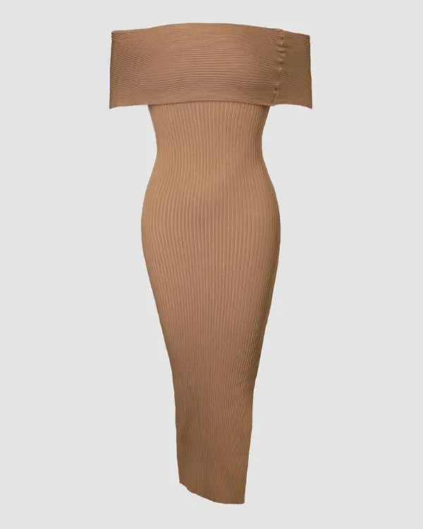 Off Shoulder Slit Knit Bodycon Sweater Dress Cocktail Party Dresses