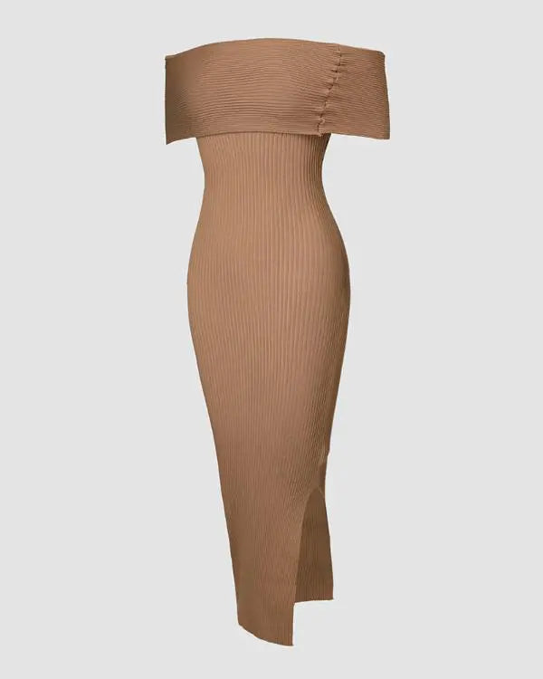 Off Shoulder Slit Knit Bodycon Sweater Dress Cocktail Party Dresses