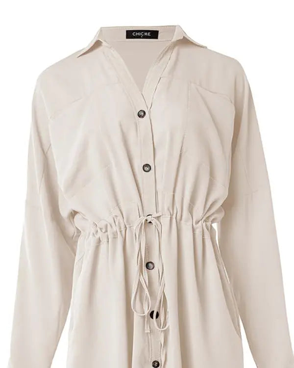 Roll Up Sleeve Buttoned Shirt Dress