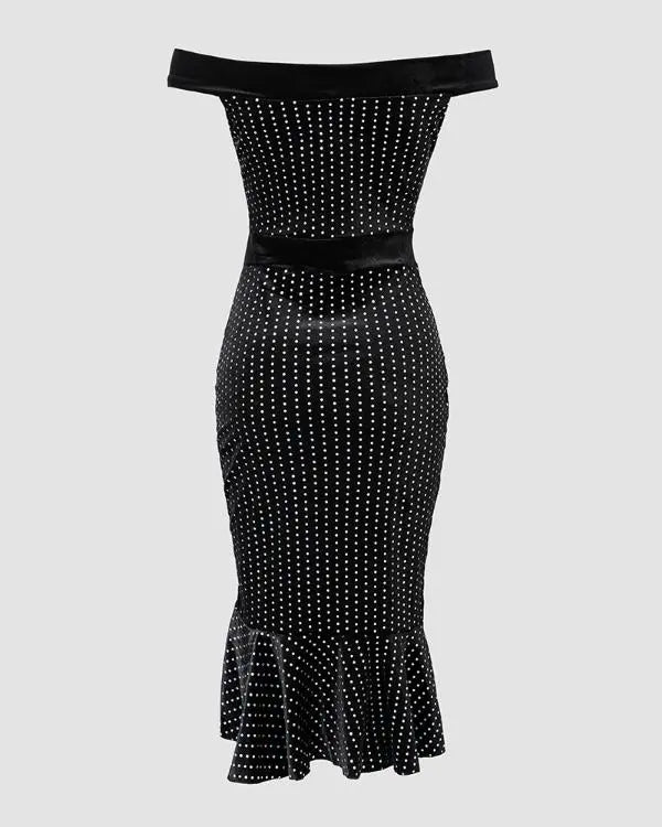 Velvet Off Shoulder Multicolor Holographic Metallic Silver Ruffle Hem Party Dress