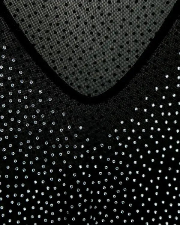 Rhinestone Leopard Print Deep V Neck Long Sleeve Bodycon Dress See Through Sheer Mesh Mini Dress