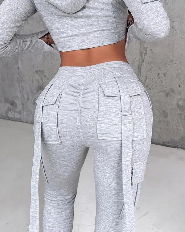 Drawstring Slit Pocket Design Sweatpants