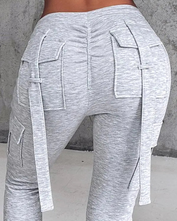 Drawstring Slit Pocket Design Sweatpants