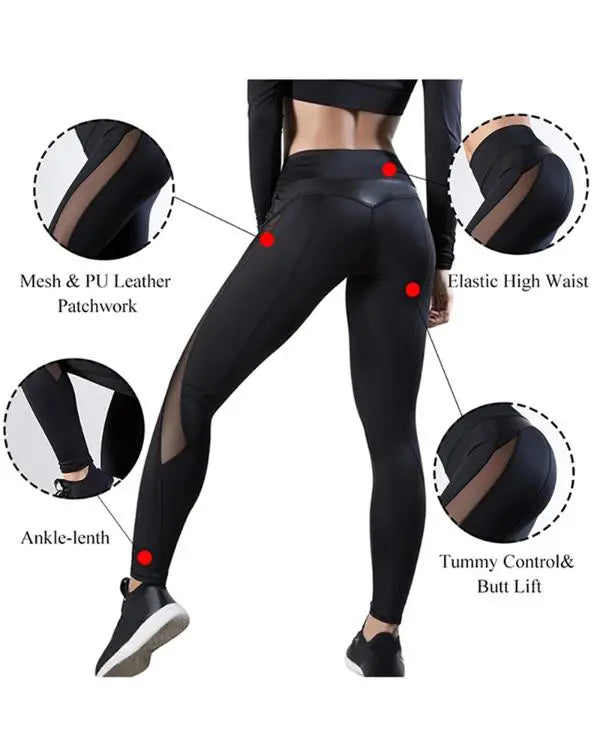 Sheer Mesh High Waist Tummy Control Butt Lift Elasticity Sporty Leggings Causal Active Pants
